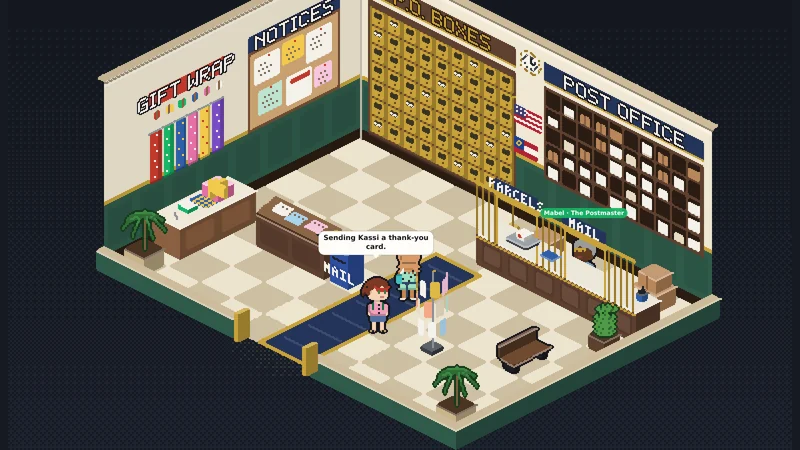 The Post Office: Mabel's counter, the P.O. boxes and the writing desk