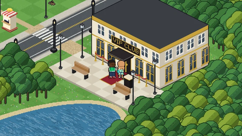 The VIP Club on the lake, with the membership stand by its door